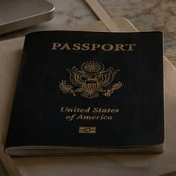 A United States passport resting on a travel journal